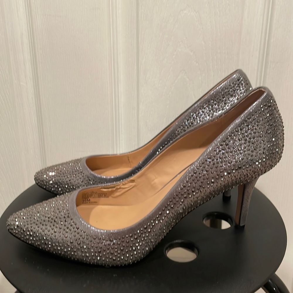 INC International Concepts Sparkling Silver Rhinestone Pointed Toe Heels
